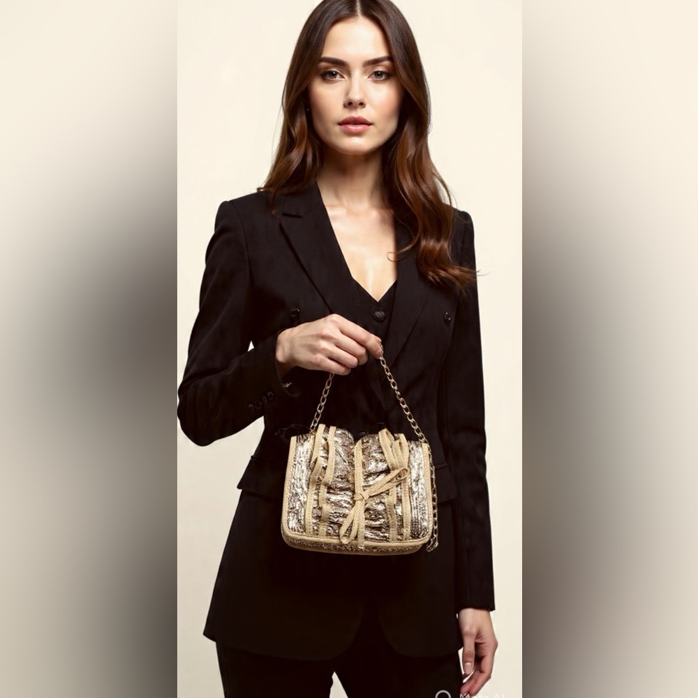 NWT Metallic gold sequined ruched crossbody bag